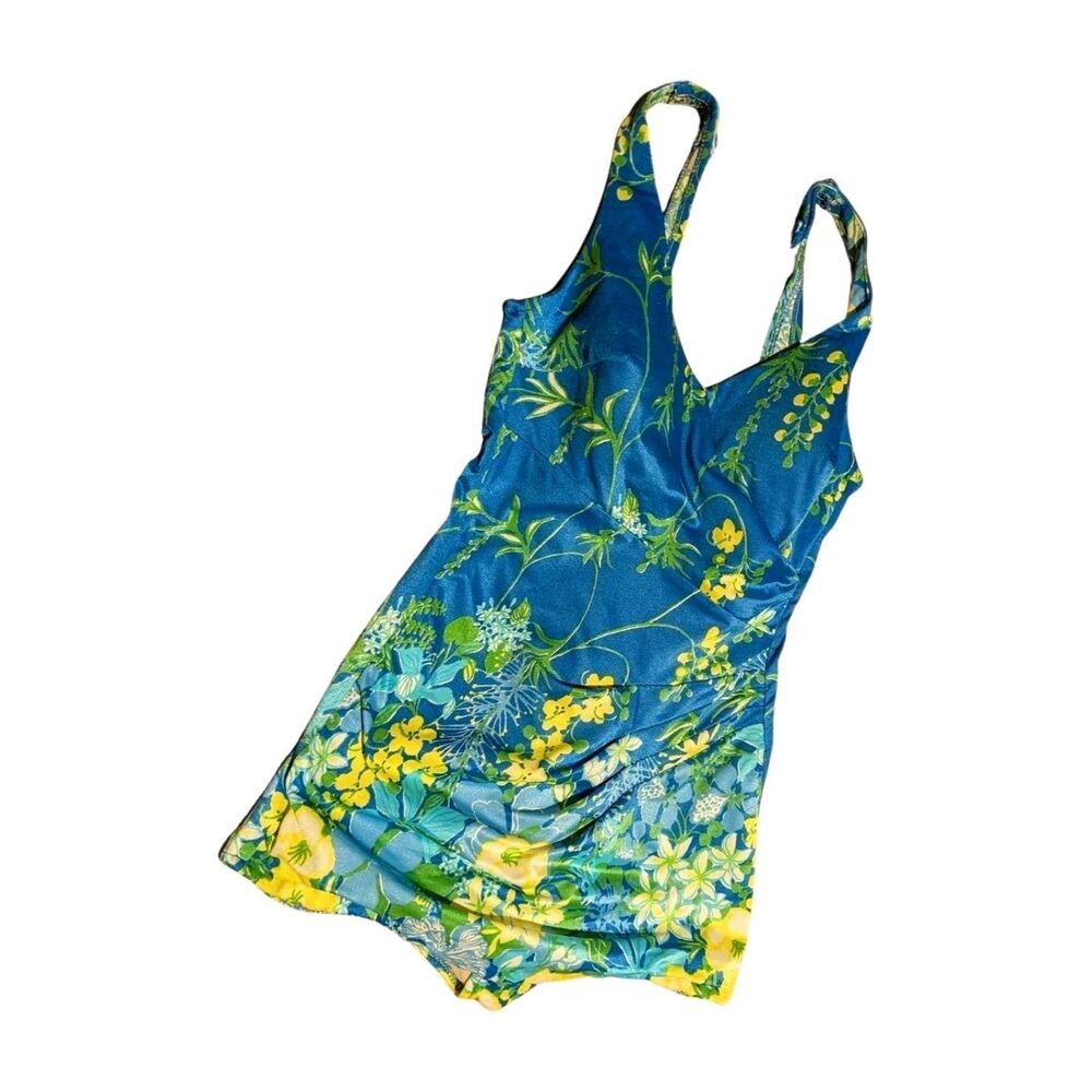 Vtg 60s 70s Roxanne Perfection Fit Bathing Swim Suit 16/ 38 B Union Tag Blue
